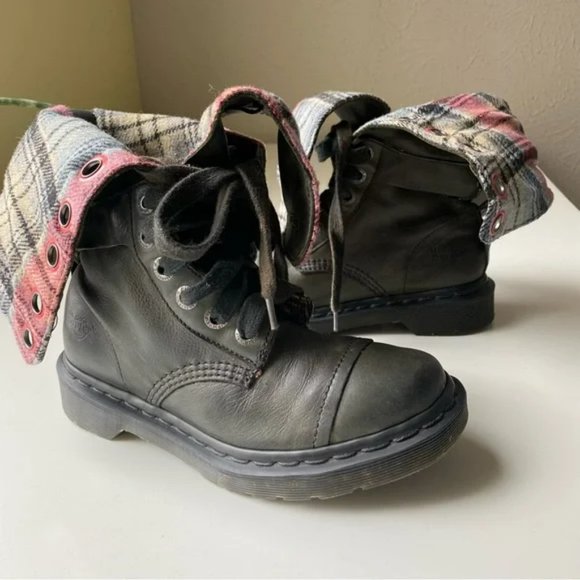 Doc Martens Gray Green Boots Size 6 US Womens Triumph 1914 Fold Over Plaid - Picture 14 of 16